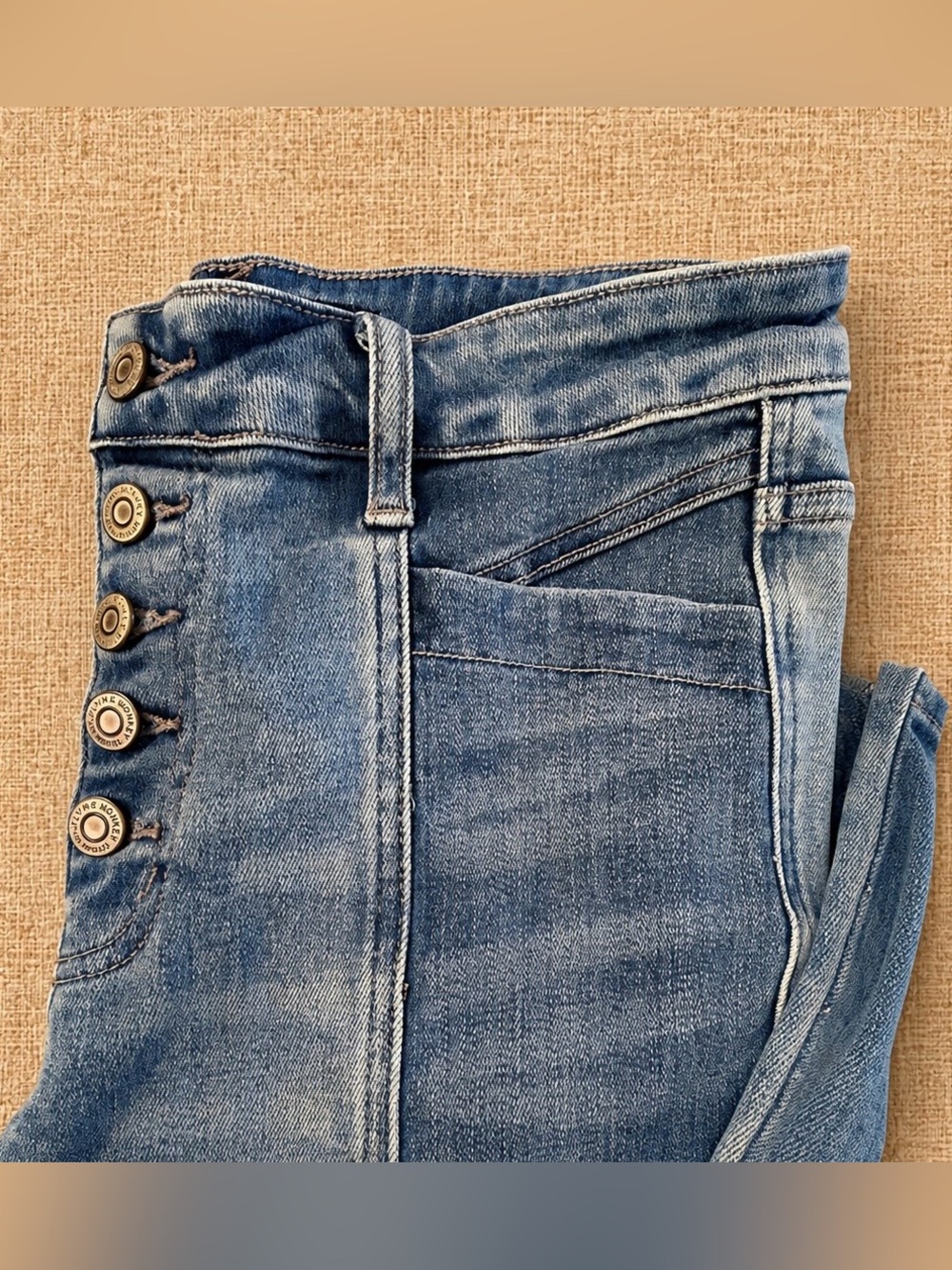 Flying Monkey Jeans Two-Tone High-Rise Super Flare Exposed Button Fly Boho Retro - Picture 4 of 16